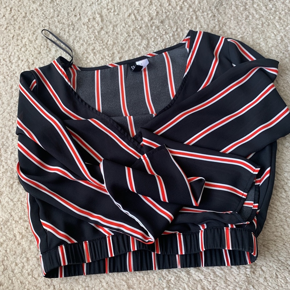 h&m striped shirt crop top